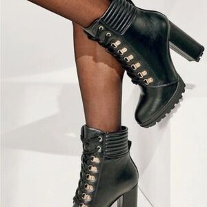 JustFab Black Chunky Heel Boots